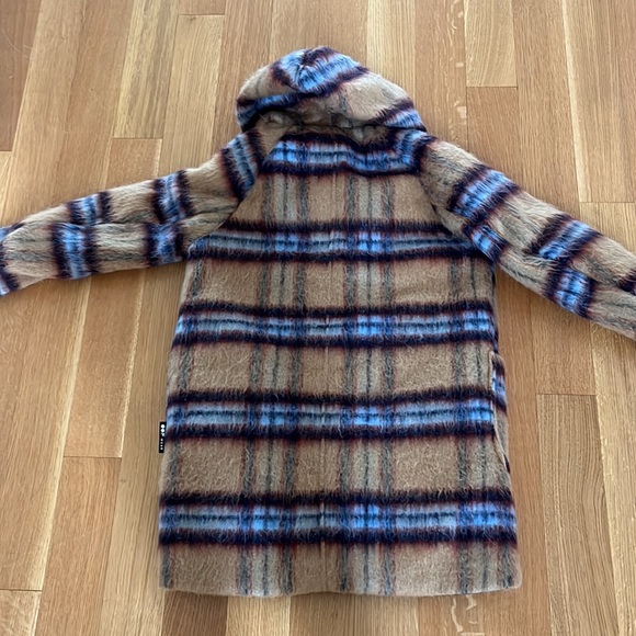 OOF WEAR hooded, reversible winter coat. Furry plaid/black nylon. - Picture 2 of 3